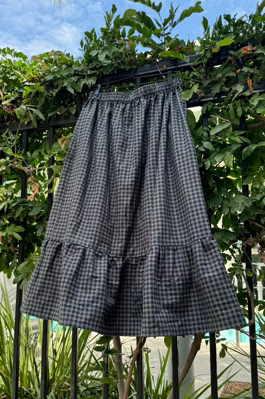 Black & Grey Gingham Tiered Midi Skirt