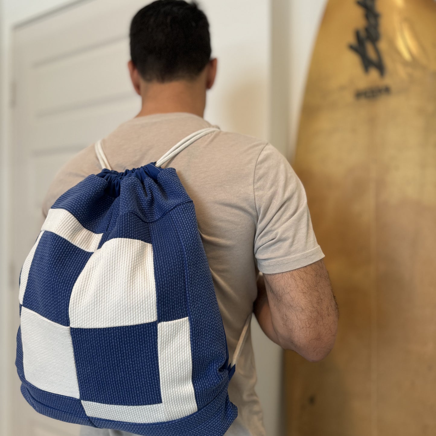 Blue & White Jiu-Jitsu Drawstring Backpack