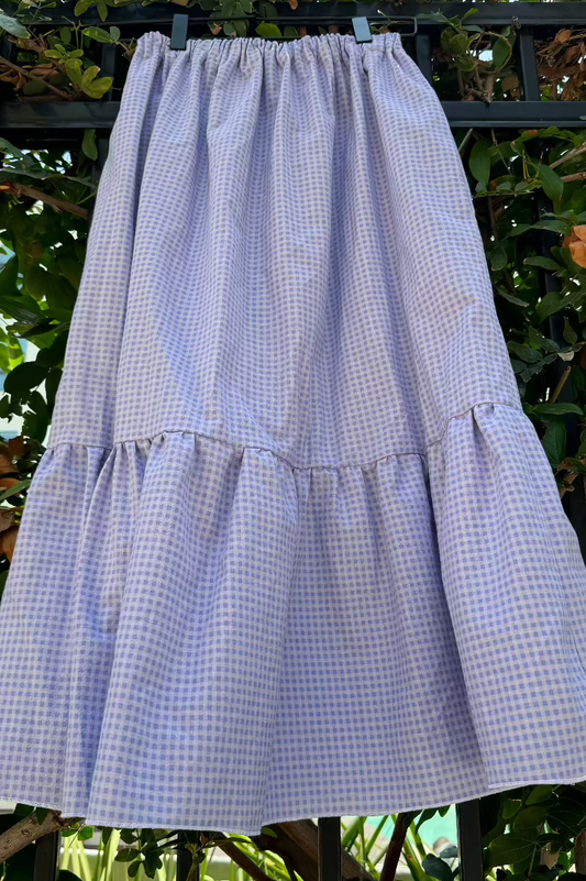 Periwinkle Gingham Tiered Midi Skirt - Large